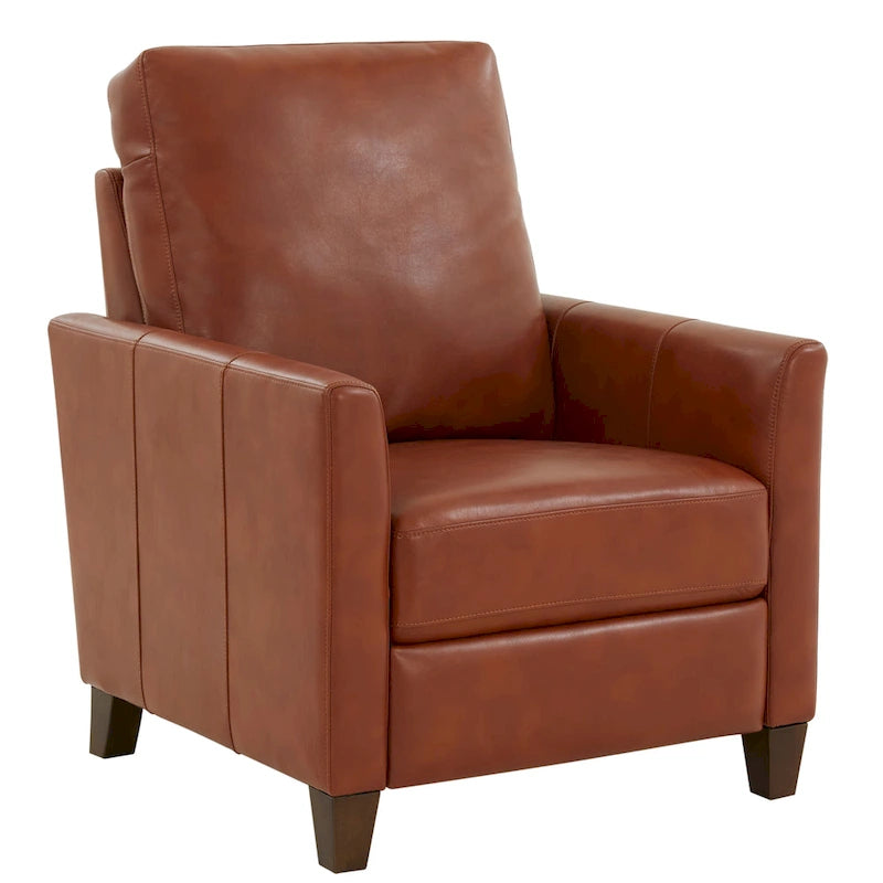 Fauteuil inclinable manuel en similicuir caramel à pieds en bois