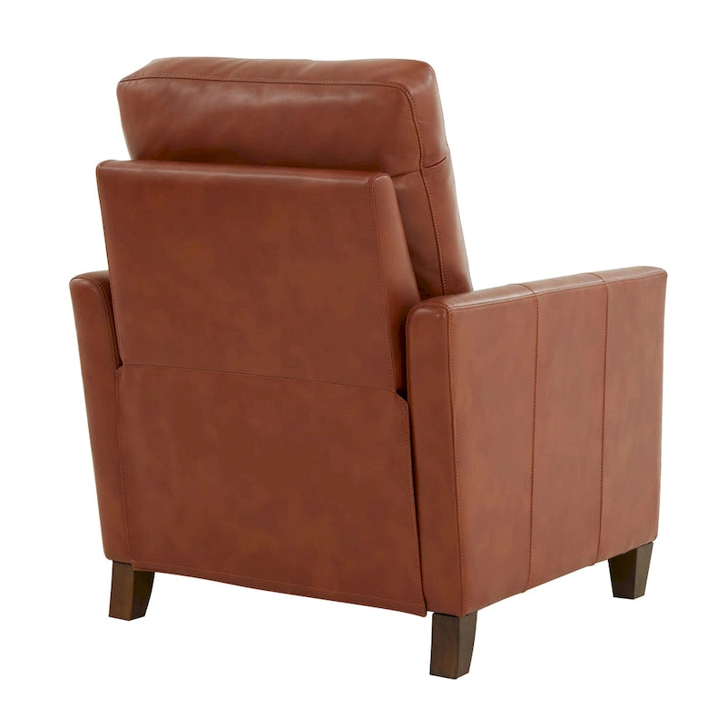Fauteuil inclinable manuel en similicuir caramel à pieds en bois