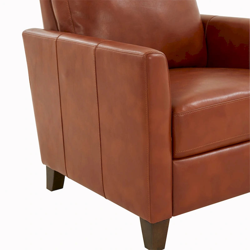 Fauteuil inclinable manuel en similicuir caramel à pieds en bois