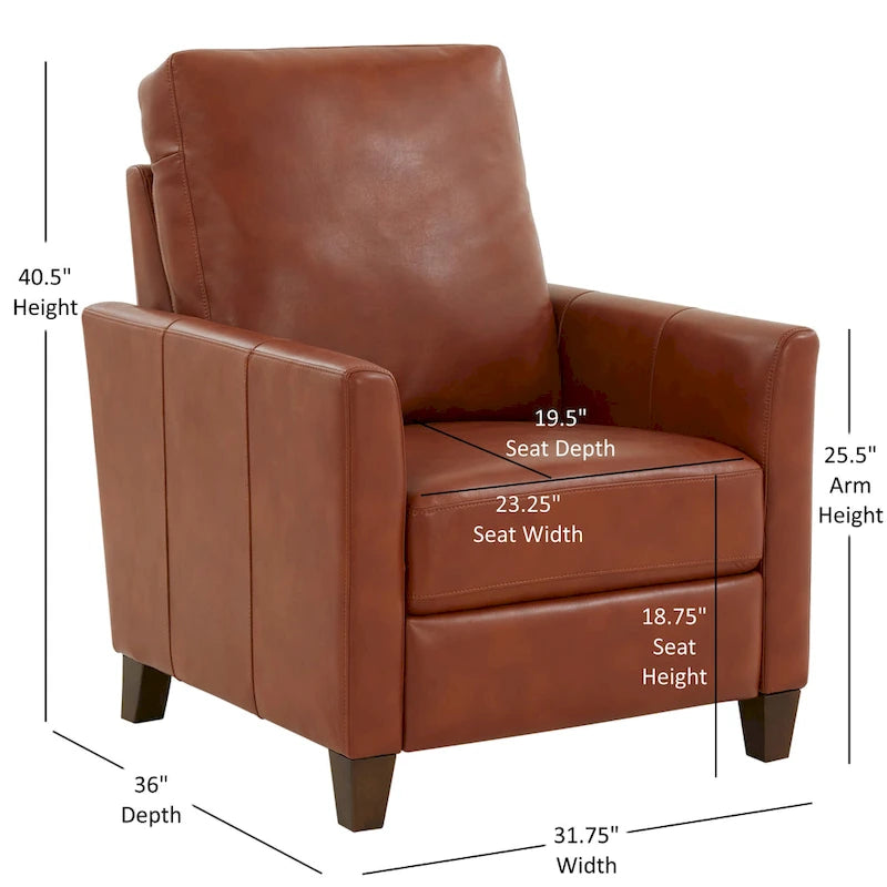 Fauteuil inclinable manuel en similicuir caramel à pieds en bois