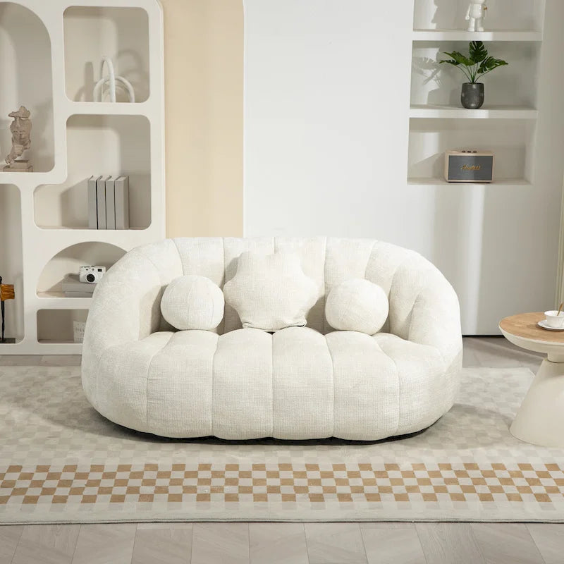 Causeuse de canapé rembourrée en chenille nuage blanc avec oreillers ronds