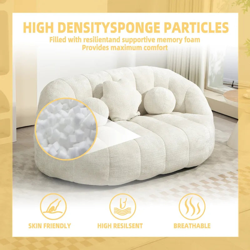 Causeuse de canapé rembourrée en chenille nuage blanc avec oreillers ronds