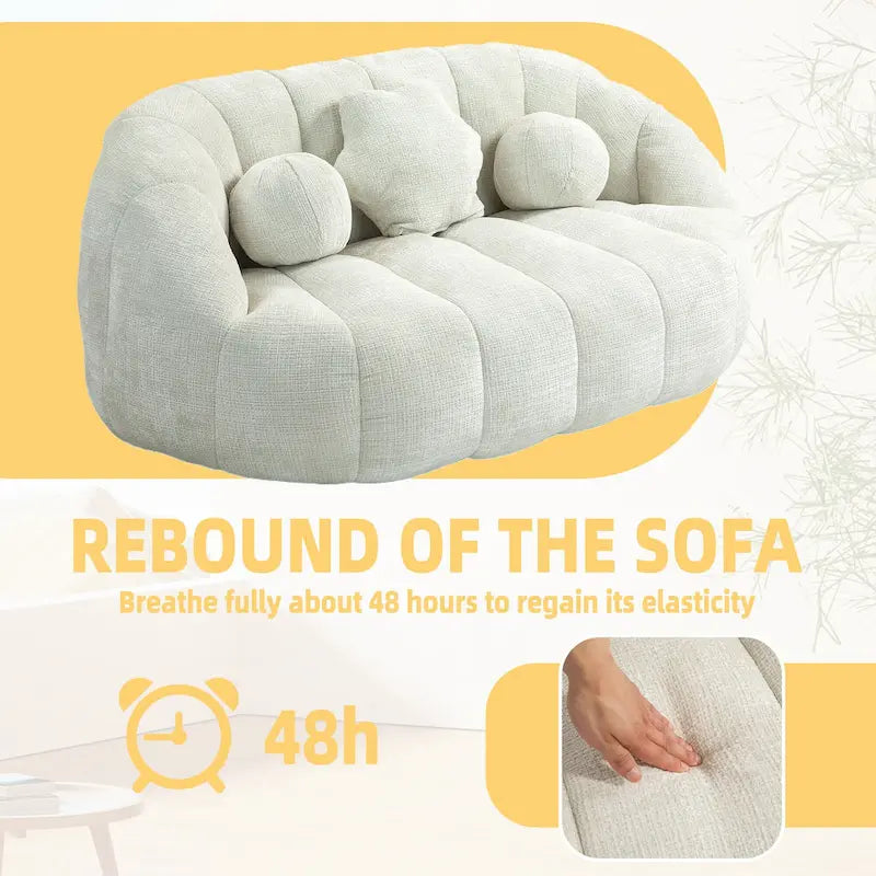 Causeuse de canapé rembourrée en chenille nuage blanc avec oreillers ronds