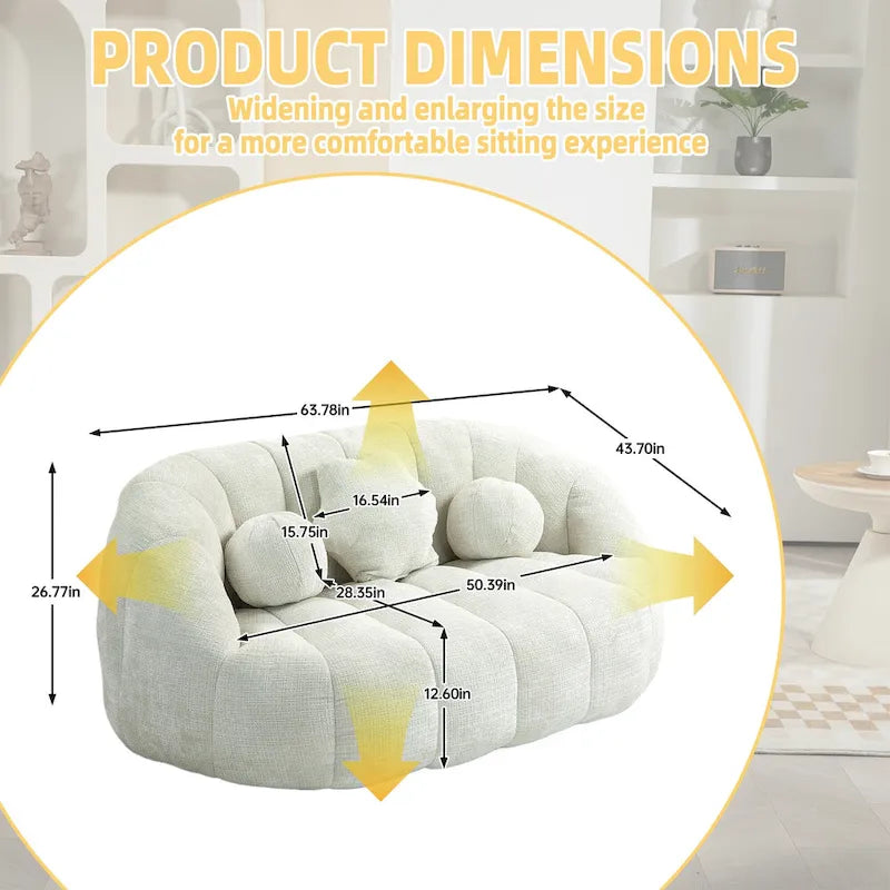 Causeuse de canapé rembourrée en chenille nuage blanc avec oreillers ronds