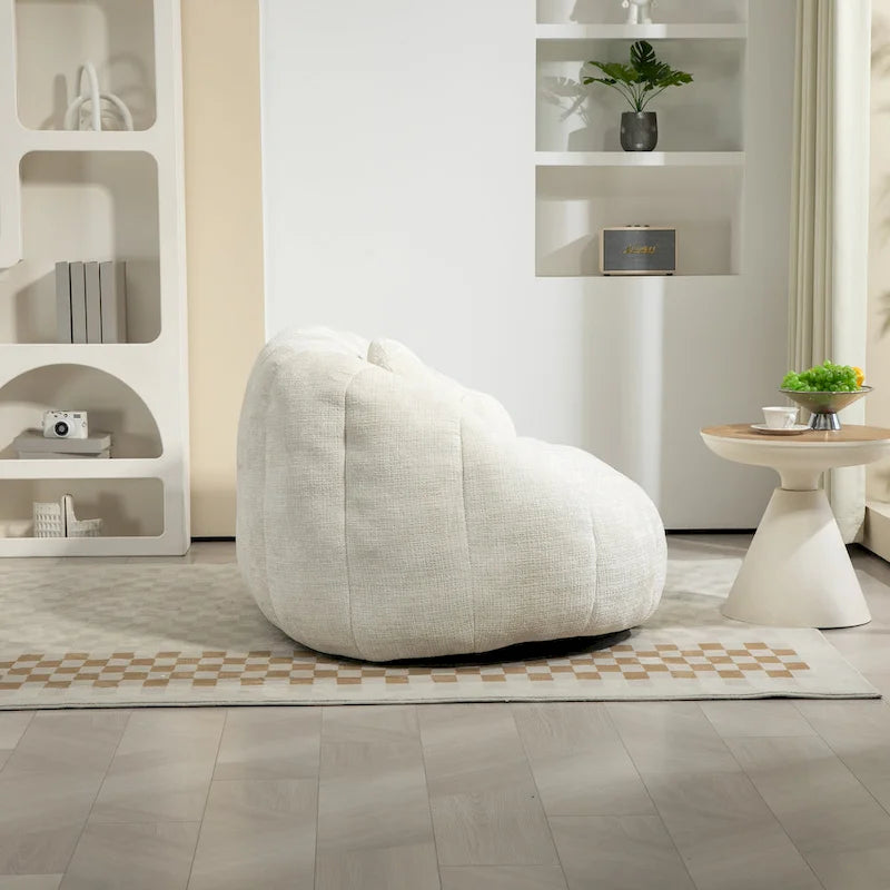 Causeuse de canapé rembourrée en chenille nuage blanc avec oreillers ronds