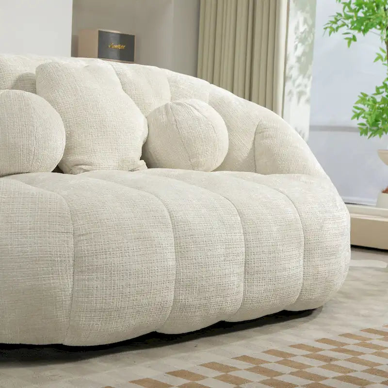 Causeuse de canapé rembourrée en chenille nuage blanc avec oreillers ronds