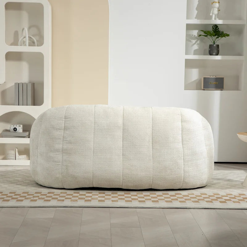 Causeuse de canapé rembourrée en chenille nuage blanc avec oreillers ronds