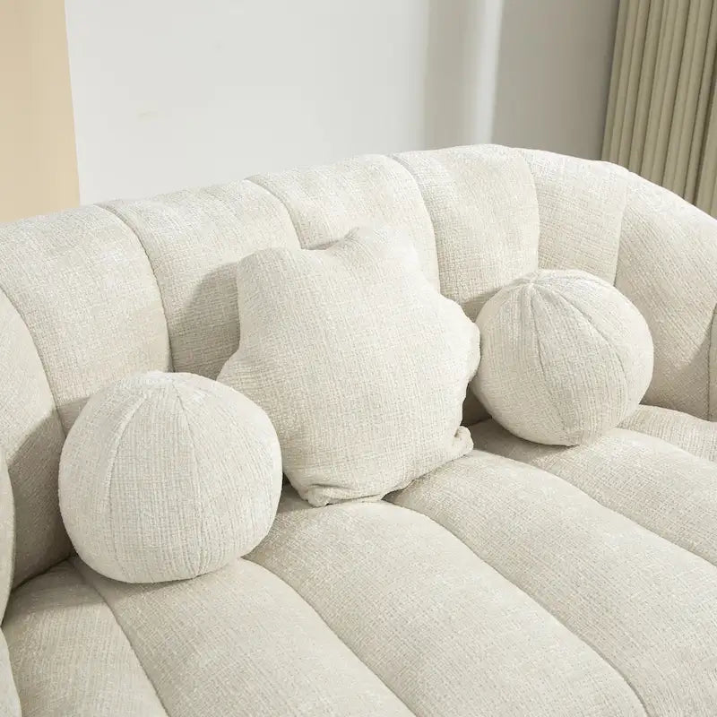 Causeuse de canapé rembourrée en chenille nuage blanc avec oreillers ronds