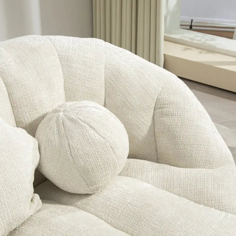 Causeuse de canapé rembourrée en chenille nuage blanc avec oreillers ronds