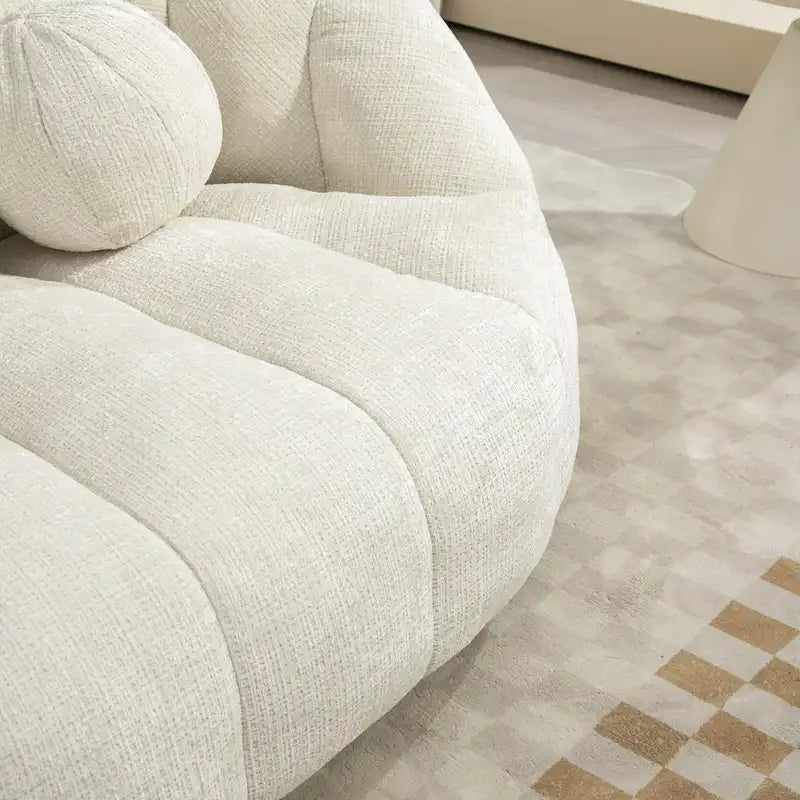 Causeuse de canapé rembourrée en chenille nuage blanc avec oreillers ronds