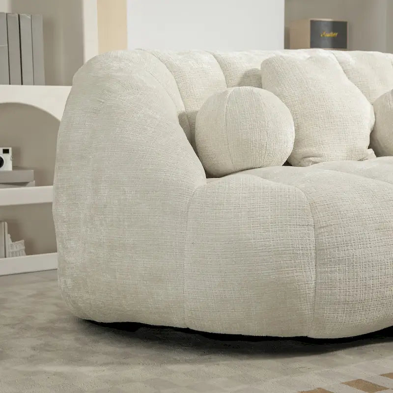 Causeuse de canapé rembourrée en chenille nuage blanc avec oreillers ronds