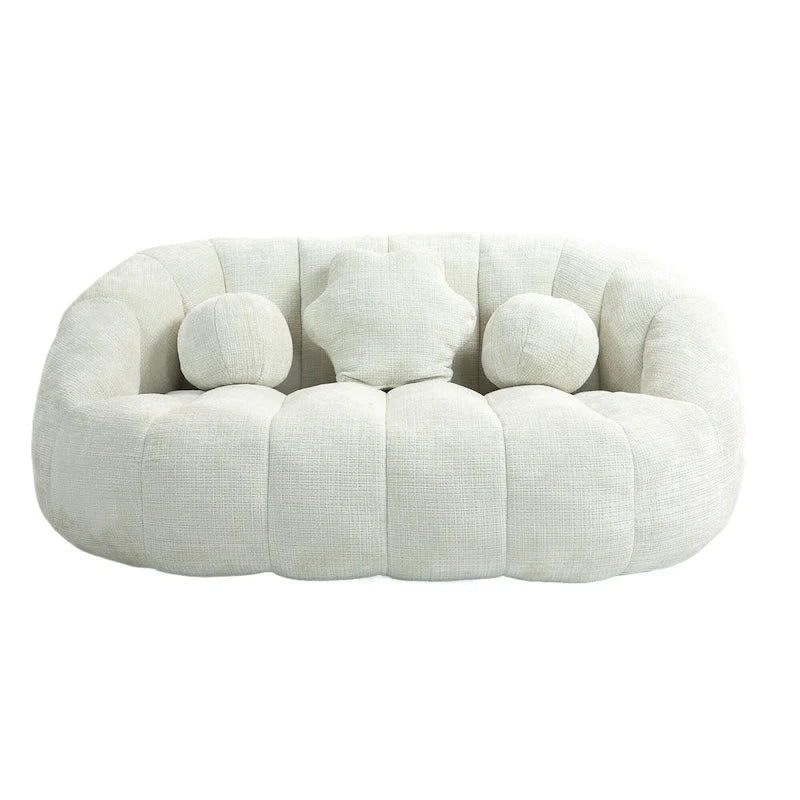 Causeuse de canapé rembourrée en chenille nuage blanc avec oreillers ronds