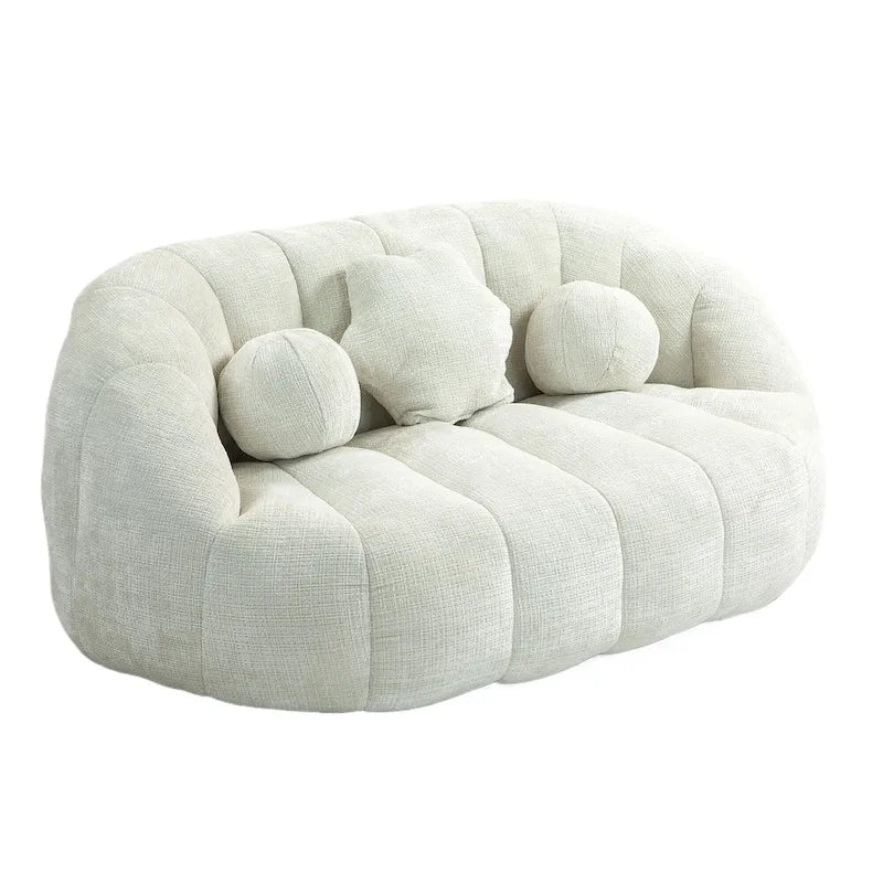Causeuse de canapé rembourrée en chenille nuage blanc avec oreillers ronds