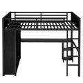 Cadre de lit mezzanine en métal noir avec armoire, bureau et étagères de rangement