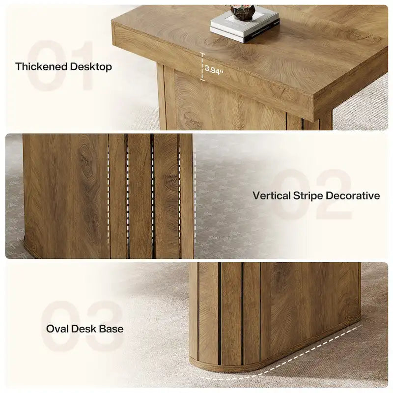 Grand bureau d'ordinateur de direction rustique marron avec base ovale pour bureau à domicile