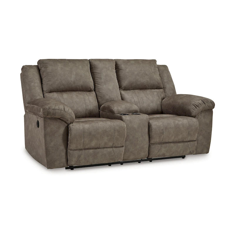 Causeuse inclinable double manuelle surdimensionnée avec console de rangement, marron