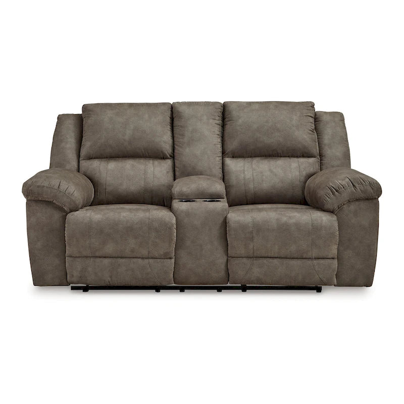 Causeuse inclinable double manuelle surdimensionnée avec console de rangement, marron
