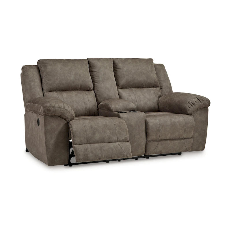 Causeuse inclinable double manuelle surdimensionnée avec console de rangement, marron