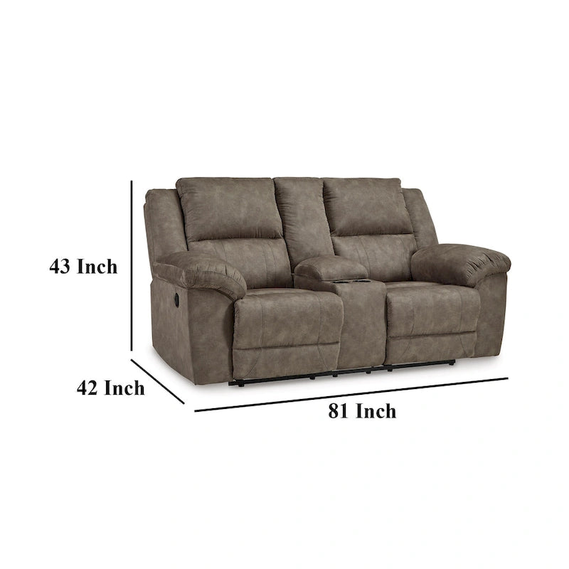 Causeuse inclinable double manuelle surdimensionnée avec console de rangement, marron
