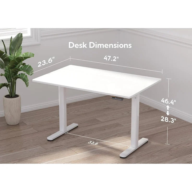 Bureau réglable en hauteur électrique avec plateau en verre trempé blanc
