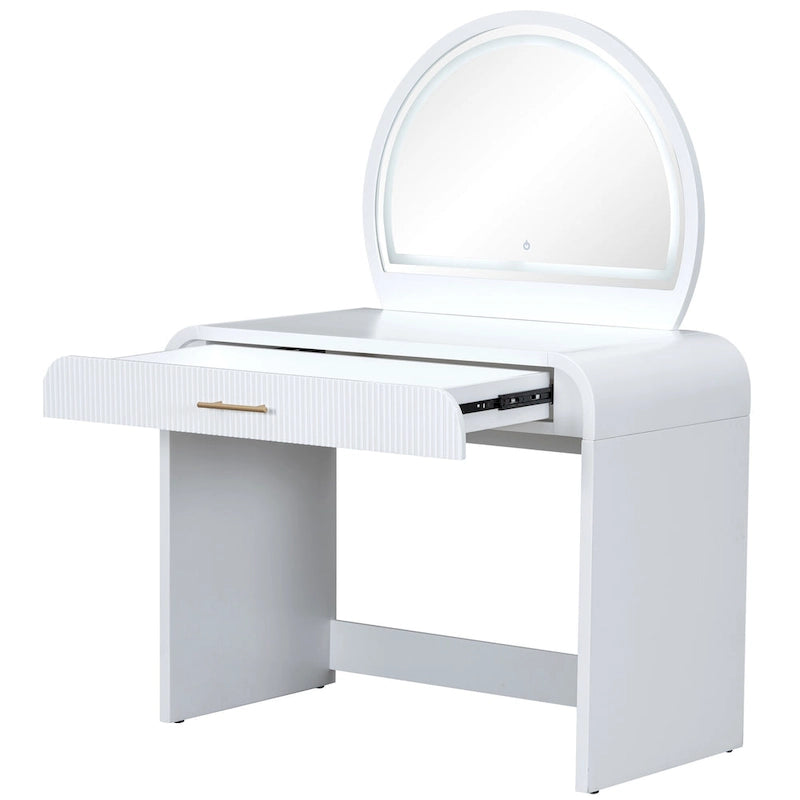 Table de toilette blanche avec miroir LED tactile et tiroir