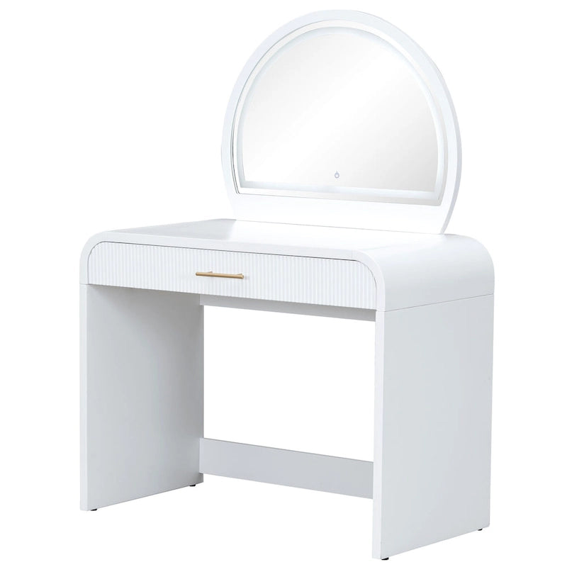 Table de toilette blanche avec miroir LED tactile et tiroir