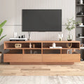 Meuble TV moderne imitation bois avec 4 tiroirs Panneaux acryliques Finition naturelle