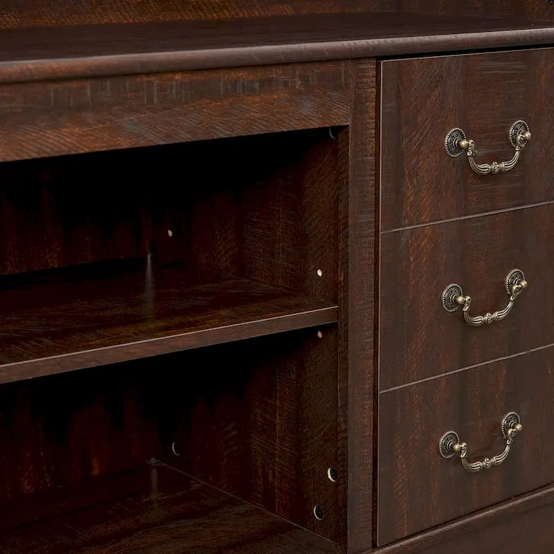 Meuble TV de ferme de 60 pouces avec étagères ouvertes et rangement en armoire Espresso