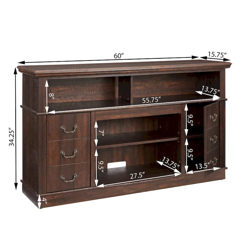 Meuble TV de ferme de 60 pouces avec étagères ouvertes et rangement en armoire Espresso