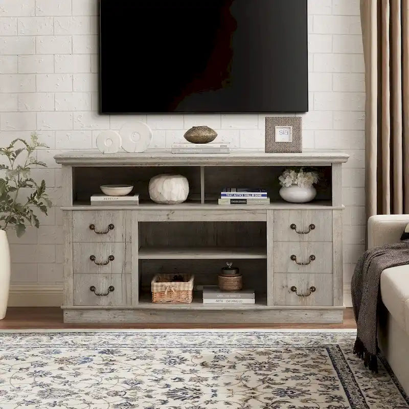 Meuble TV de ferme de 60 pouces avec étagères ouvertes et rangement en armoire Espresso