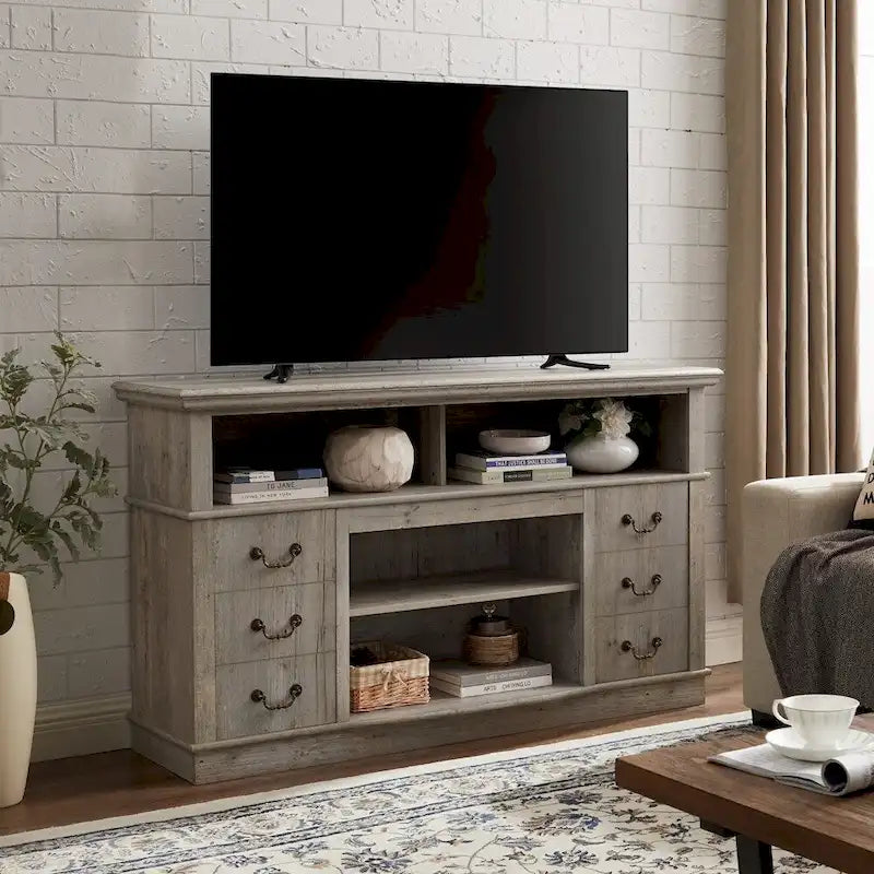 Meuble TV de ferme de 60 pouces avec étagères ouvertes et rangement en armoire Espresso