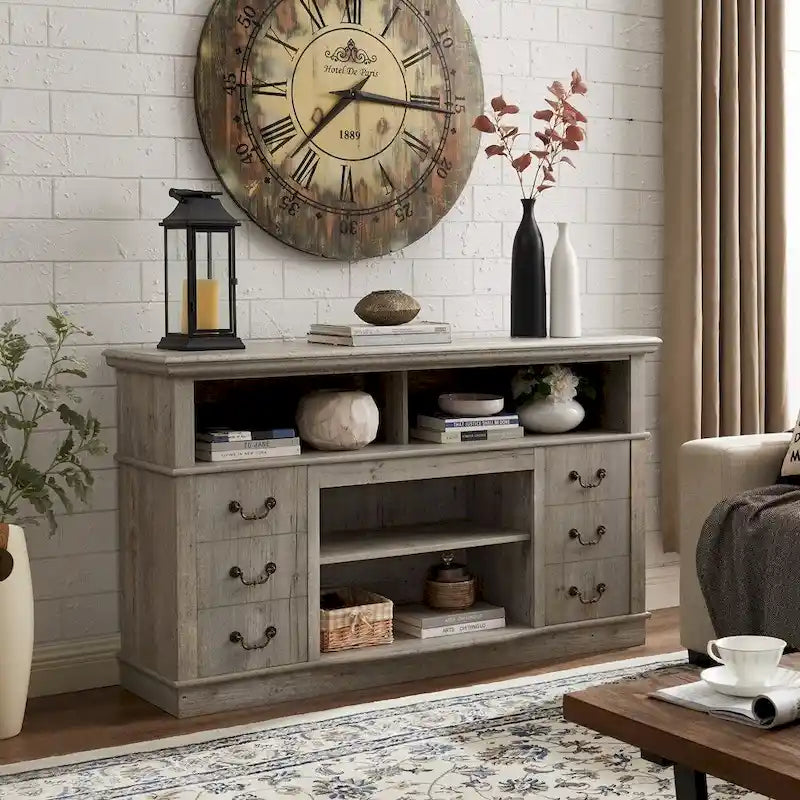 Meuble TV de ferme de 60 pouces avec étagères ouvertes et rangement en armoire Espresso