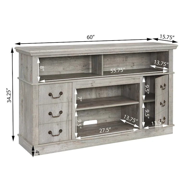 Meuble TV de ferme de 60 pouces avec étagères ouvertes et rangement en armoire Espresso