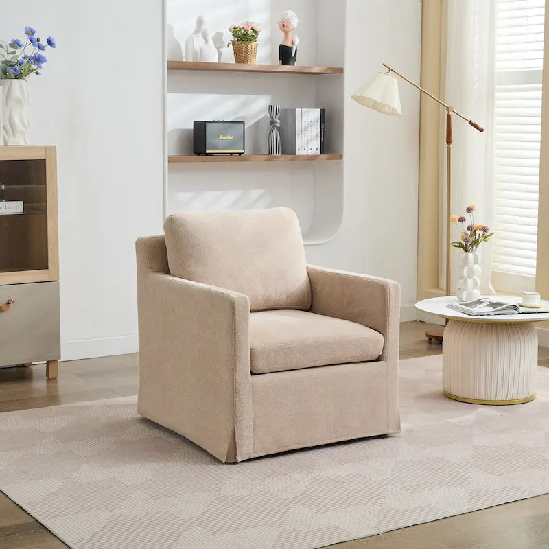 Fauteuil d'appoint pivotant à 360° Chenille avec dossier enveloppant et coussin amovible