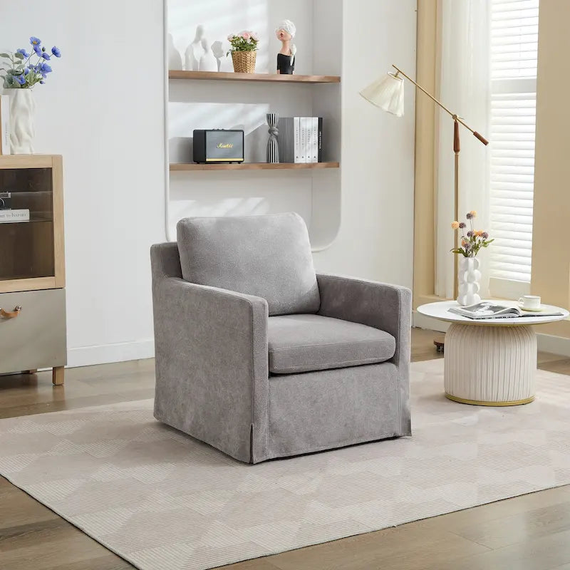 Fauteuil d'appoint pivotant à 360° Chenille avec dossier enveloppant et coussin amovible