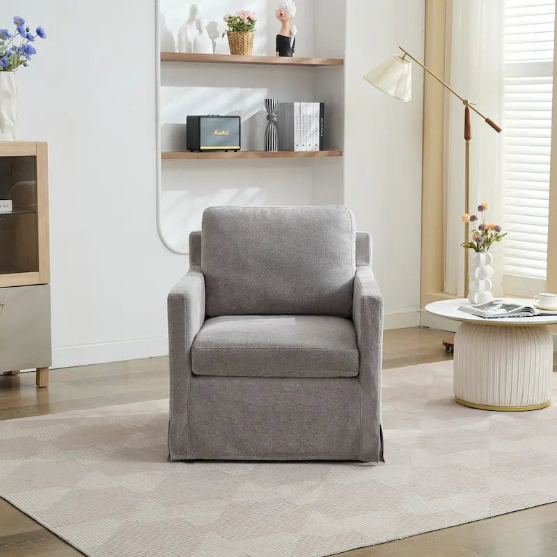 Fauteuil d'appoint pivotant à 360° Chenille avec dossier enveloppant et coussin amovible