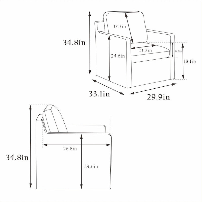 Fauteuil d'appoint pivotant à 360° Chenille avec dossier enveloppant et coussin amovible