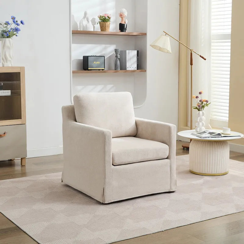 Fauteuil d'appoint pivotant à 360° Chenille avec dossier enveloppant et coussin amovible