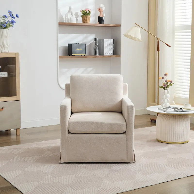 Fauteuil d'appoint pivotant à 360° Chenille avec dossier enveloppant et coussin amovible