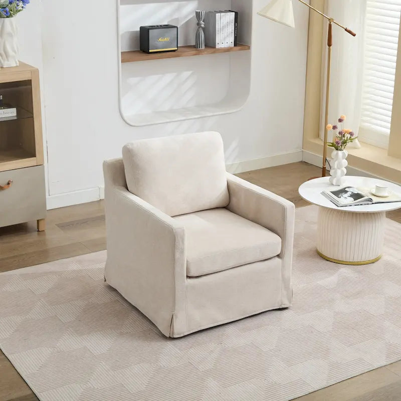 Fauteuil d'appoint pivotant à 360° Chenille avec dossier enveloppant et coussin amovible