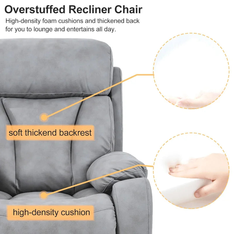 Fauteuil inclinable releveur avec télécommande, rembourrage épais, poche latérale, cadre robuste, tissu gris clair