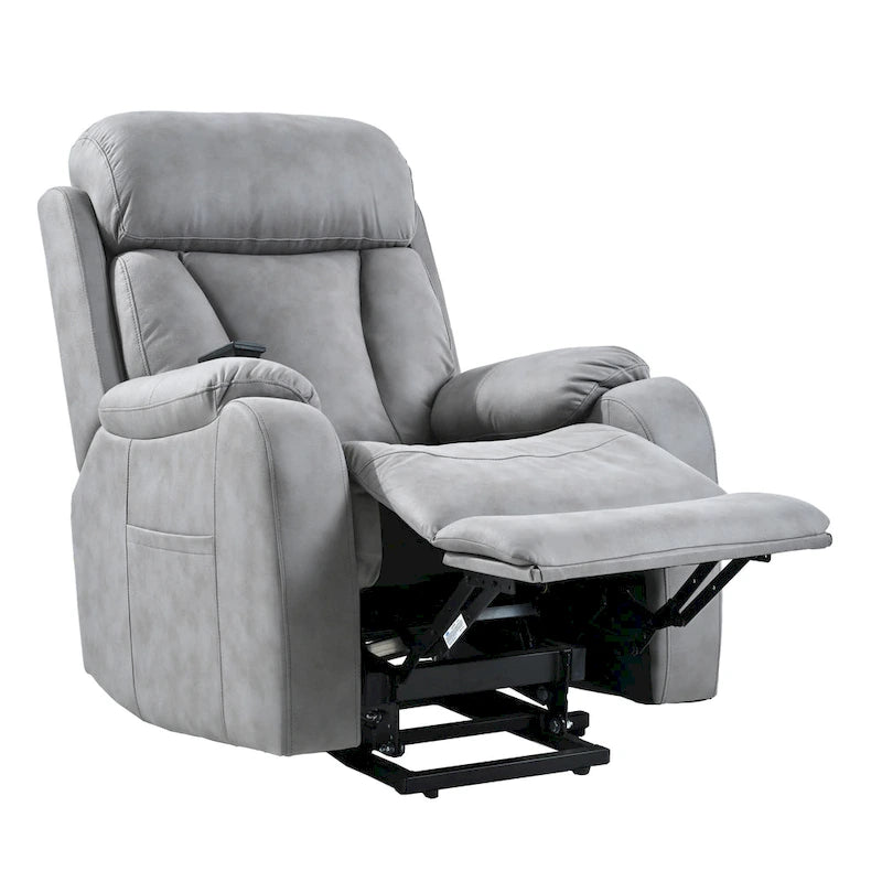 Fauteuil inclinable releveur avec télécommande, rembourrage épais, poche latérale, cadre robuste, tissu gris clair