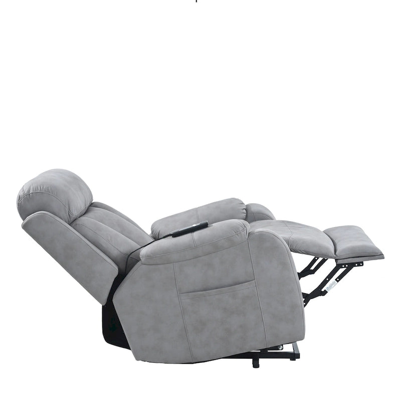 Fauteuil inclinable releveur avec télécommande, rembourrage épais, poche latérale, cadre robuste, tissu gris clair
