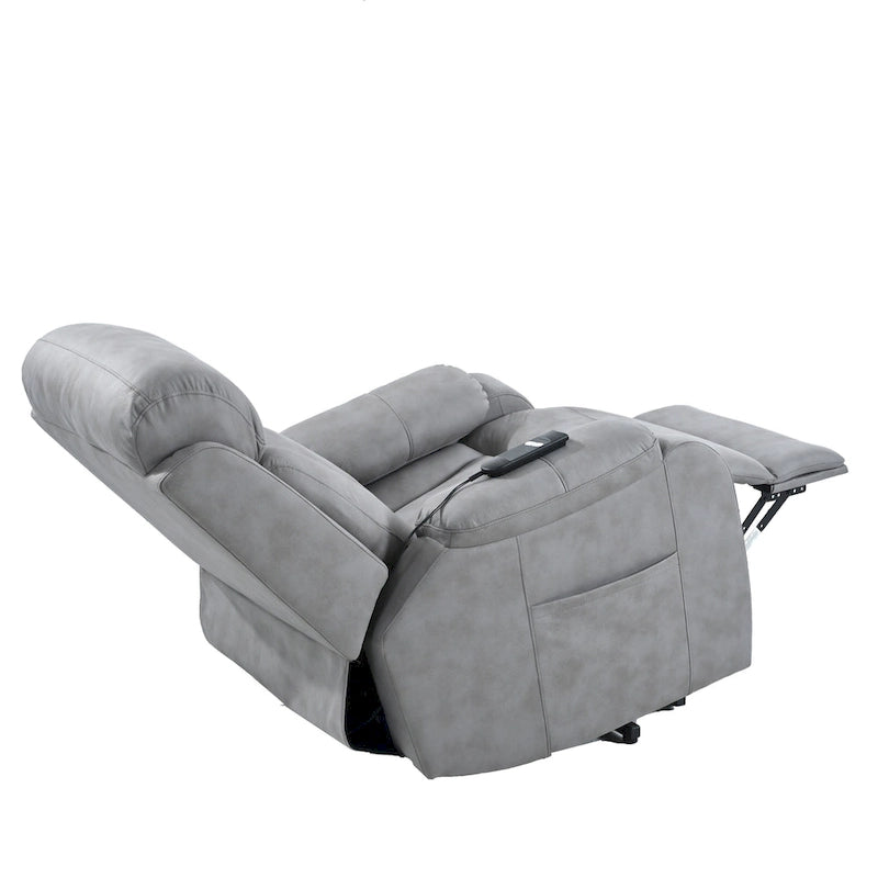 Fauteuil inclinable releveur avec télécommande, rembourrage épais, poche latérale, cadre robuste, tissu gris clair