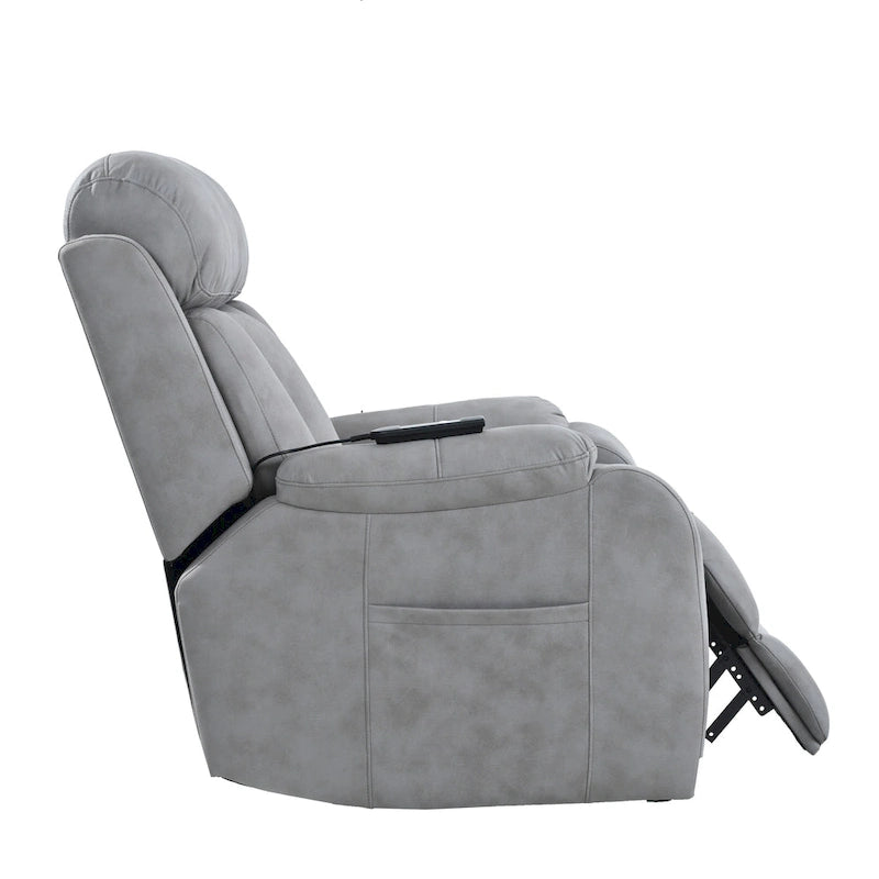 Fauteuil inclinable releveur avec télécommande, rembourrage épais, poche latérale, cadre robuste, tissu gris clair