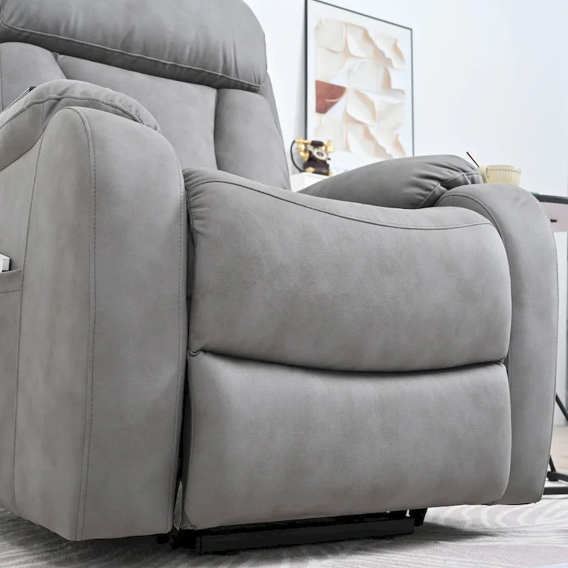 Fauteuil inclinable releveur avec télécommande, rembourrage épais, poche latérale, cadre robuste, tissu gris clair