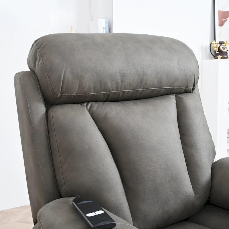 Fauteuil inclinable releveur avec télécommande, rembourrage épais, poche latérale, cadre robuste, tissu gris clair