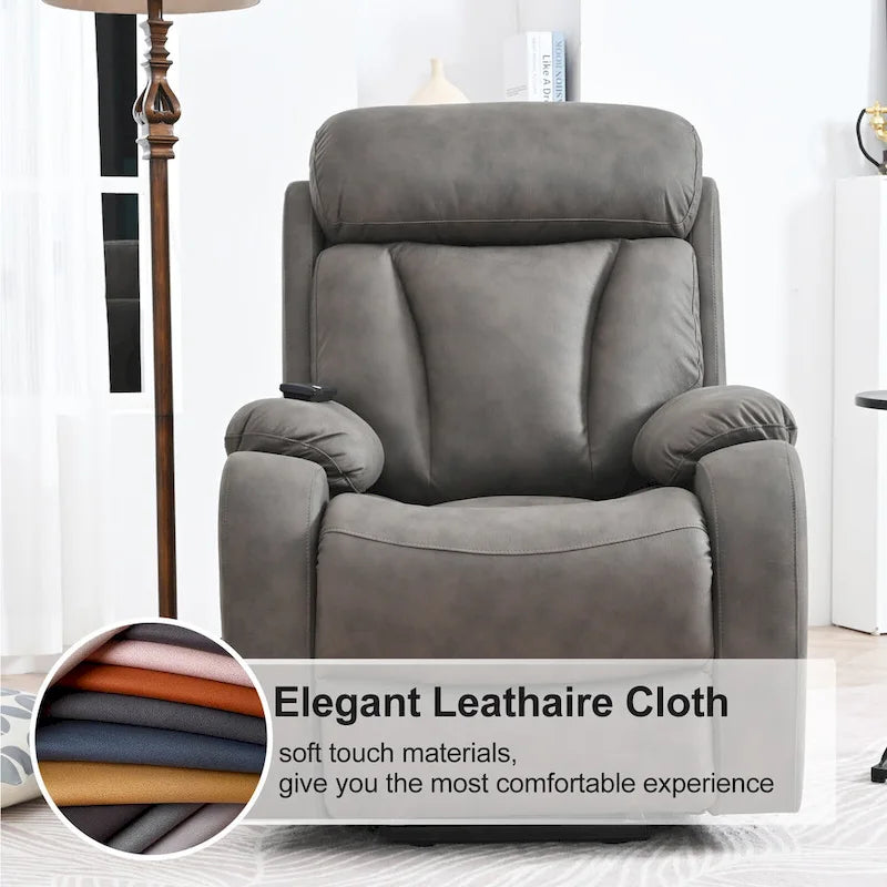 Fauteuil inclinable releveur avec télécommande, rembourrage épais, poche latérale, cadre robuste, tissu gris clair