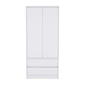 Armoire double porte moderne avec tringle de penderie et deux tiroirs inférieurs