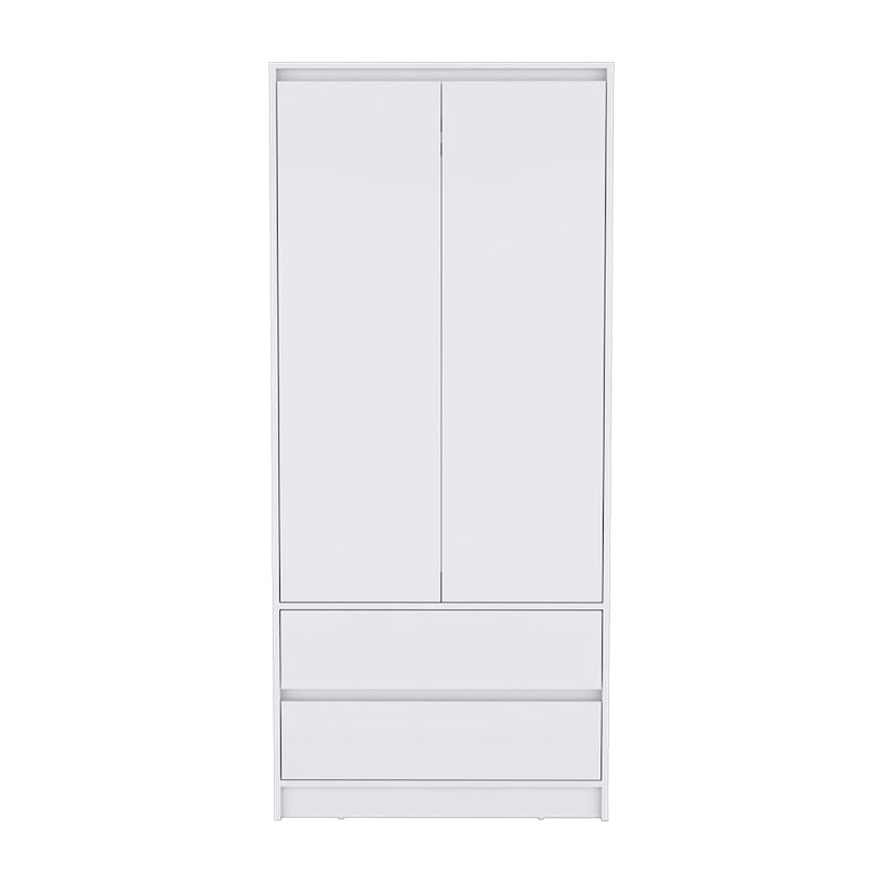 Armoire double porte moderne avec tringle de penderie et deux tiroirs inférieurs